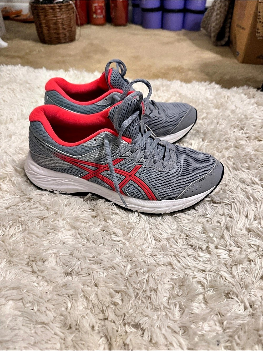 ASICS GEL-Contend 8 Gray & Red Athletic Shoes